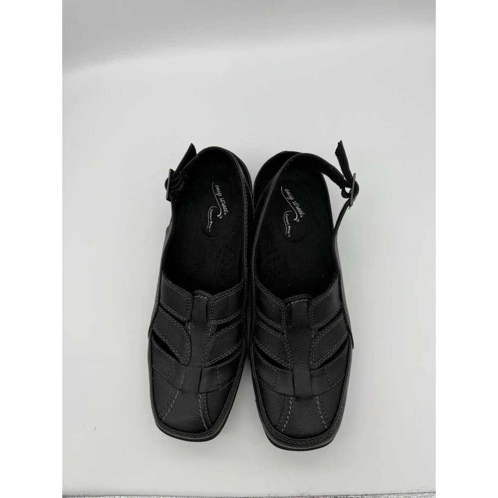 Easy Street Sandals Women 7.5 Black Sterling Comfort Slingback Strappy Fisherman